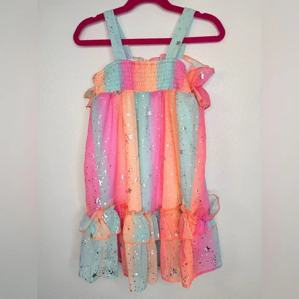 NWT ✨ BABY SARA Kids Ruffle Rainbow Dress with Metallic Stars Size 5